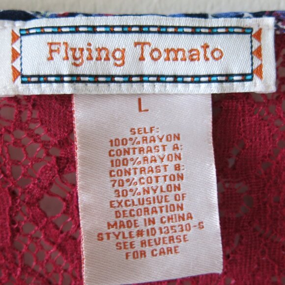 Flying Tomatoe Bell Sleeves Rayon Cotton Blend Red Blue Bohemian Dress Size L - Picture 8 of 9